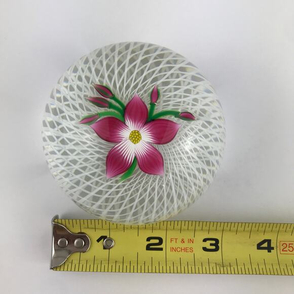Perthshire 1984D Floral Spray Pink Lampwork Flower Spiral Latticinio Paperweight - Picture 7 of 12